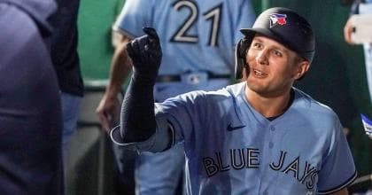 Varsho celebrating with teamates after another homerun.