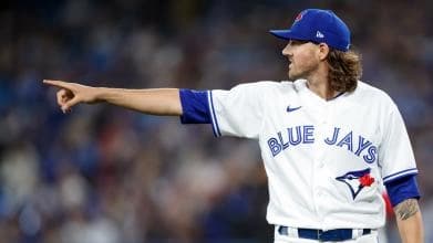 Kebin Gausman appreciating a great defensive play.