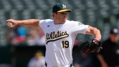 Mason Miller on the mound for the Oakland Athletics.