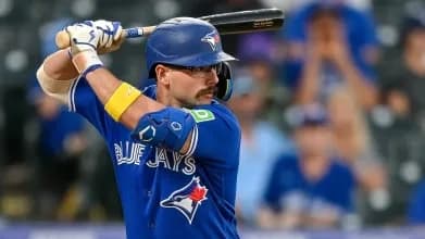 Davis Schneider at-bat for the Toronto Blue Jays in Roger's Centre