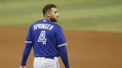 George Springer unhappy after flying out.