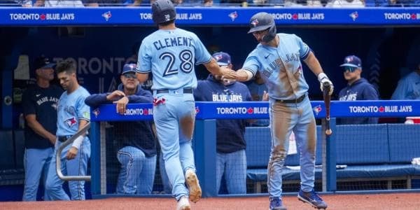 Toronto Blue Jays Ernie Clement and Davis Schneider.