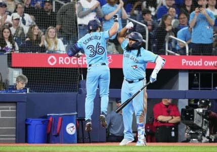 Guerrero helps Schneider with batting #bluejays #mlb