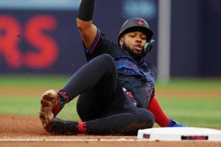 Guerrero sliding into third base #bluejays #mlb