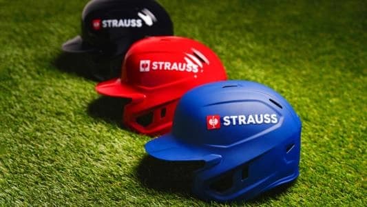Strauss logo on MLB helmets moving forward #mlb #bluejays