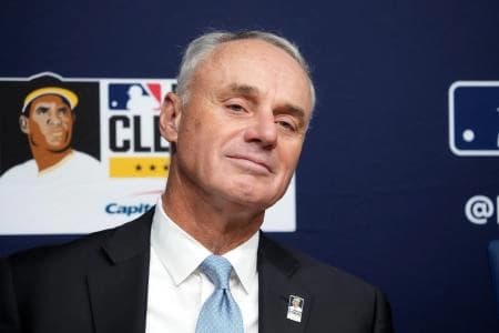 Major League Baseball commissioner Rob Manfred before game three of the 2025 MLB World Series between the Toronto Blue Jays and Los Angeles Dodgers at Dodger Stadium.