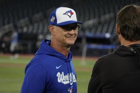 Toronto Blue Jays bench coach Don Mattingly during batting pratice on during media day before game one of the World Series at Rogers Centre.