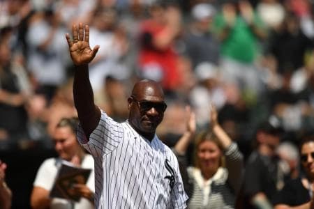 Jose Contreras is introduced as the 2005 World Series Chicago White Sox are honored prior to a game against the Cleveland Guardians at Rate Field