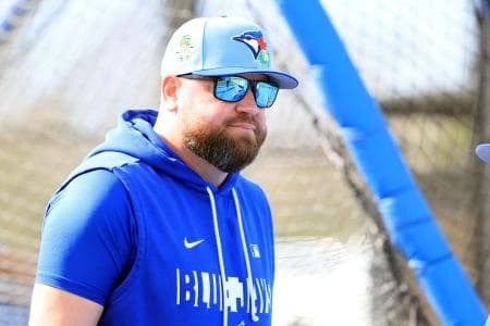 Toronto Blue Jays manager John Schneider (14) during spring training practices.