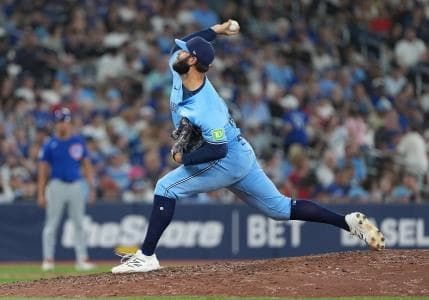 Toronto Blue Jays relief pitcher Tommy Nance (45) throws a pitch against the Chicago Cubs during the seventh inning at Rogers Centre.