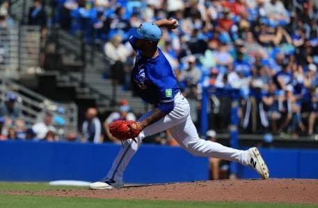 Toronto Blue Jays pitcher Angel Bastardo (99) throws a pitch during the sixth inning against the Baltimore Orioles at TD Ballpark.