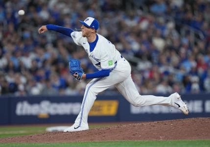 Toronto Blue Jays relief pitcher Jeff Hoffman (23) throws a pitch against the Athletics during the ninth inning at Rogers Centre.