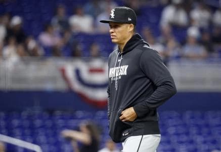 Chicago White Sox manager Will Venable (15) walks back to the dugout after a pitching change against the Miami Marlins during the eighth inning at loanDepot Park