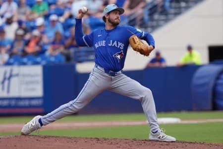 Toronto Blue Jays pitcher Pat Gallagher (70) pitches in the second inning against the New York Mets at Clover Park.