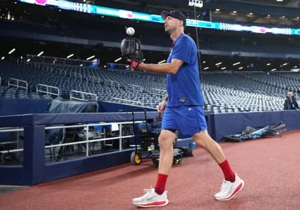 Toronto Blue Jays starting pitcher Max Scherzer (31) walks towards the dugout before a game against the Minnesota Twins at Rogers Centre.