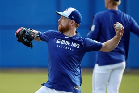 Toronto Blue Jays pitcher Richard Lovelady (68) during spring training workouts at TD Ballpark.