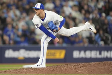 Toronto Blue Jays pitcher Jeff Hoffman (23) pitches to the Athletics during the ninth inning at Rogers Centre.