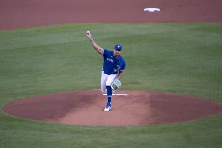 Toronto Blue Jays pitcher Taijuan Walker (00) delivers a pitch during the first inning against the Baltimore Orioles at Sahlen Field.