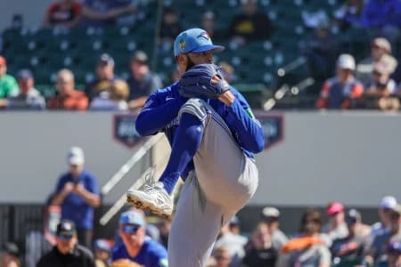 Toronto Blue Jays pitcher Tommy Nance (45) throws during the second inning against the Detroit Tigers at Publix Field at Joker Marchant Stadium.