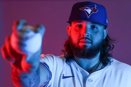 Toronto Blue Jays pitcher Alek Manoah (6) participates in media day at the Blue Jays Player Development Complex.
