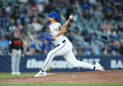 Toronto Blue Jays relief pitcher Nick Sandlin (52) throws a pitch against the Baltimore Orioles during the eighth inning at Rogers Centre