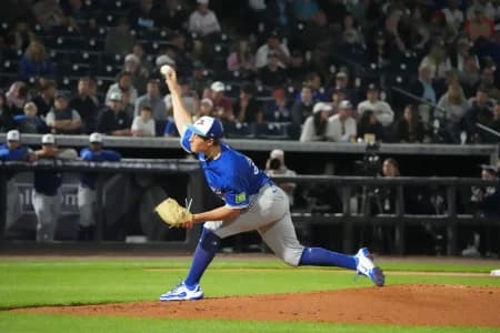 Toronto Blue Jays pitcher Jake Bloss (39) throws a pitch against the New York Yankees during the first inning at George M. Steinbrenner Field.