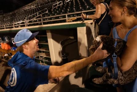 Johnny King, a pitcher for the Dunedin Blue Jays greets family and friends after a game against the Fort Myers Mighty Mussels at Hammond Stadium on Saturday, Aug. 2, 2025. King is a Naples High School alum and two time baseball player of the year.