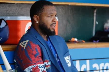 Toronto Blue Jays first baseman Vladimir Guerrero Jr. (27) sits in dugout after he hits a home run in the first inning against the Detroit Tigers at Comerica Park.