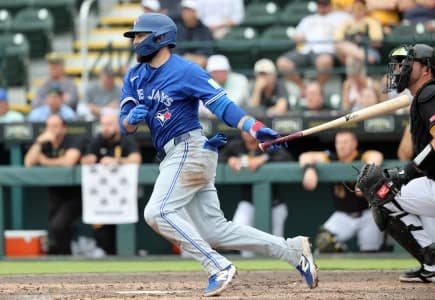 Toronto Blue Jays infielder Michael Stefanic (16) reaches base on error during the fifth inning against the Pittsburgh Pirates at LECOM Park.