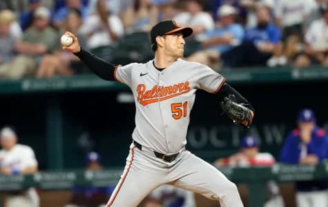 Baltimore Orioles relief pitcher Matt Bowman (51) throws during the fifth inning against the Texas Rangers at Globe Life Field.