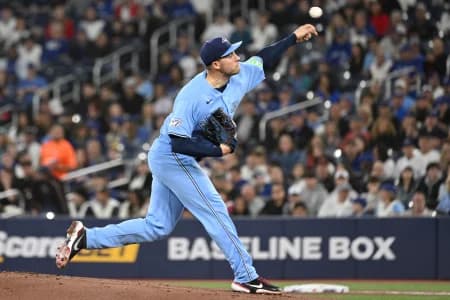 Toronto Blue Jays starting pitcher Patrick Corbin (46) delivers a pitch against the Pittsburgh Pirates in the first inning at Rogers Centre.