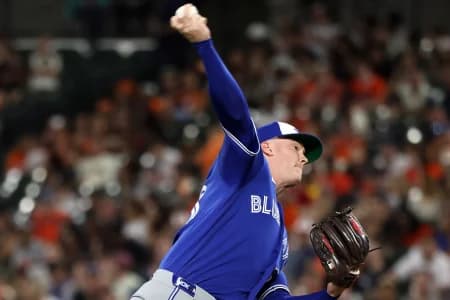 Toronto Blue Jays pitcher Braydon Fisher (63) throws during the ninth inning against the Baltimore Orioles at Oriole Park at Camden Yards.