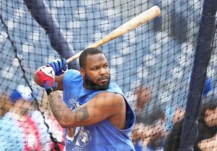 Toronto Blue Jays first baseman Vladimir Guerrero Jr. (27) takes batting practice before a game against the New York Yankees at Rogers Centre.