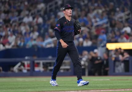 Toronto Blue Jays relief pitcher CJ Van Eyk (58) walks to the dugout against the Chicago White Sox in his MLB debut during the ninth inning at Rogers Centre.