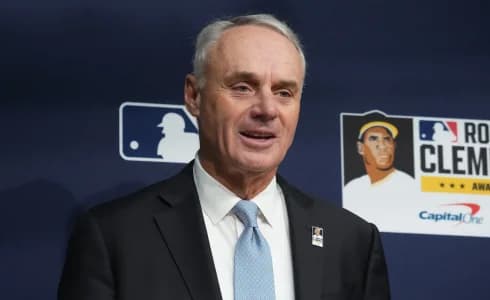 Major League Baseball commissioner Rob Manfred before game three of the 2025 MLB World Series between the Toronto Blue Jays and Los Angeles Dodgers at Dodger Stadium. v