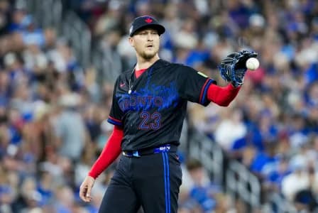 Toronto Blue Jays pitcher Jeff Hoffman (23) looks on against the St. Louis Cardinals during the eighth inning at Rogers Centre.