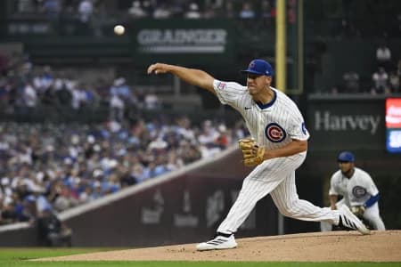 Chicago Cubs pitcher Jameson Taillon (50) delivers the ball during the first inning against the Detroit Tigers at Wrigley Field.