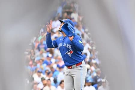 Toronto Blue Jays pitcher Lazaro Estrada (60) reacts after ending the fourth inning against the Chicago Cubs at Wrigley Field.