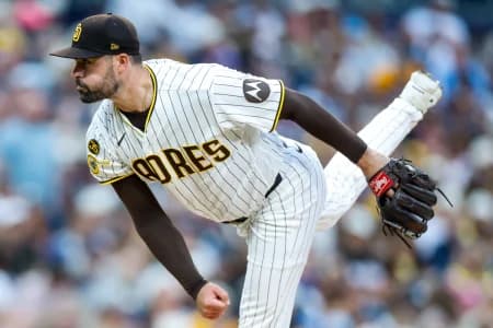 San Diego Padres relief pitcher Matt Waldron (61) throws a pitch during the fourth inning against the Toronto Blue Jays at Petco Park.