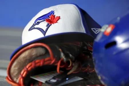 A view of a Toronto Blue Jays hat before game four of the ALDS round for the 2025 MLB playoffs between the New York Yankees and the Toronto Blue Jays at Yankee Stadium.