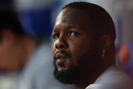 Toronto Blue Jays first baseman Vladimir Guerrero Jr. (27) looks on during the sixth inning against the Philadelphia Phillies at Citizens Bank Park