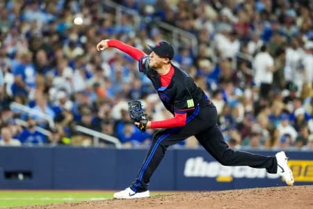 Toronto Blue Jays pitcher Jeff Hoffman (23) pitches to St. Louis Cardinals during the eighth inning at Rogers Centre.