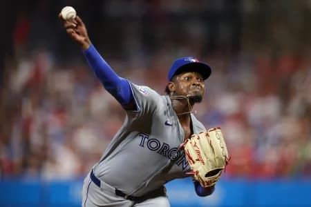 Toronto Blue Jays pitcher Jose Soriano (40) throws a pitch against the Philadelphia Phillies during the fourth inning at Citizens Bank Park.