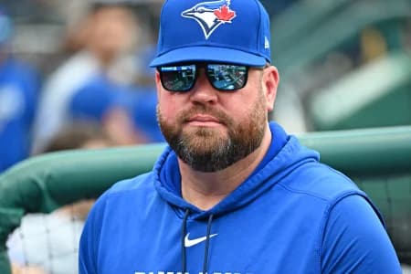Toronto Blue Jays manager John Schneider (14) before game against the Philadelphia Phillies at Citizens Bank Park.