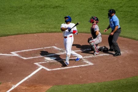 Toronto Blue Jays first baseman Vladimir Guerrero Jr. (27) takes an at bat against the Boston Red Sox during the eighth inning at Rogers Centre