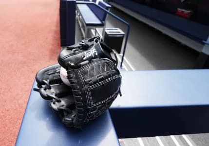 A general view of the baseball glove of Toronto Blue Jays pitcher Max Scherzer (not pictured) during batting practice before a game against the New York Yankees at Rogers Centre