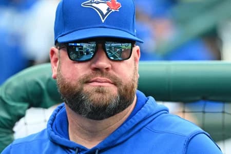 Toronto Blue Jays manager John Schneider (14) before game against the Philadelphia Phillies at Citizens Bank Park.