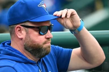 Toronto Blue Jays manager John Schneider (14) before game against the Philadelphia Phillies at Citizens Bank Park