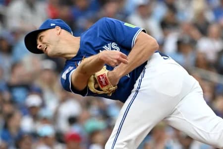 Toronto Blue Jays relief pitcher Tyler Rogers (71) delivers a pitch against the Baltimore Orioles in the eighth inning at Rogers Centre.