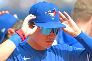 Toronto Blue Jays center fielder Brett Bateman (21) prepares to take the field against the Baltimore Orioles at Rogers Centre.